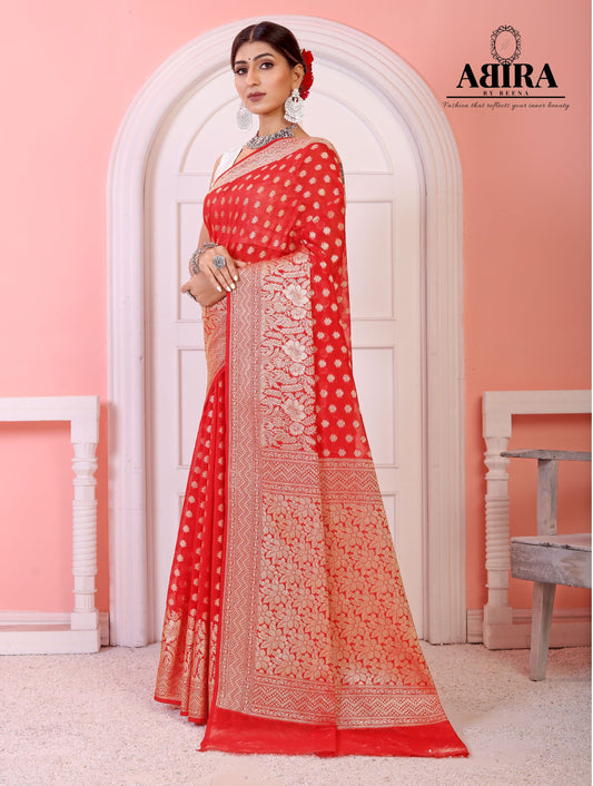 Red Banaras Soft Georgette Silk - AbirabyBeena