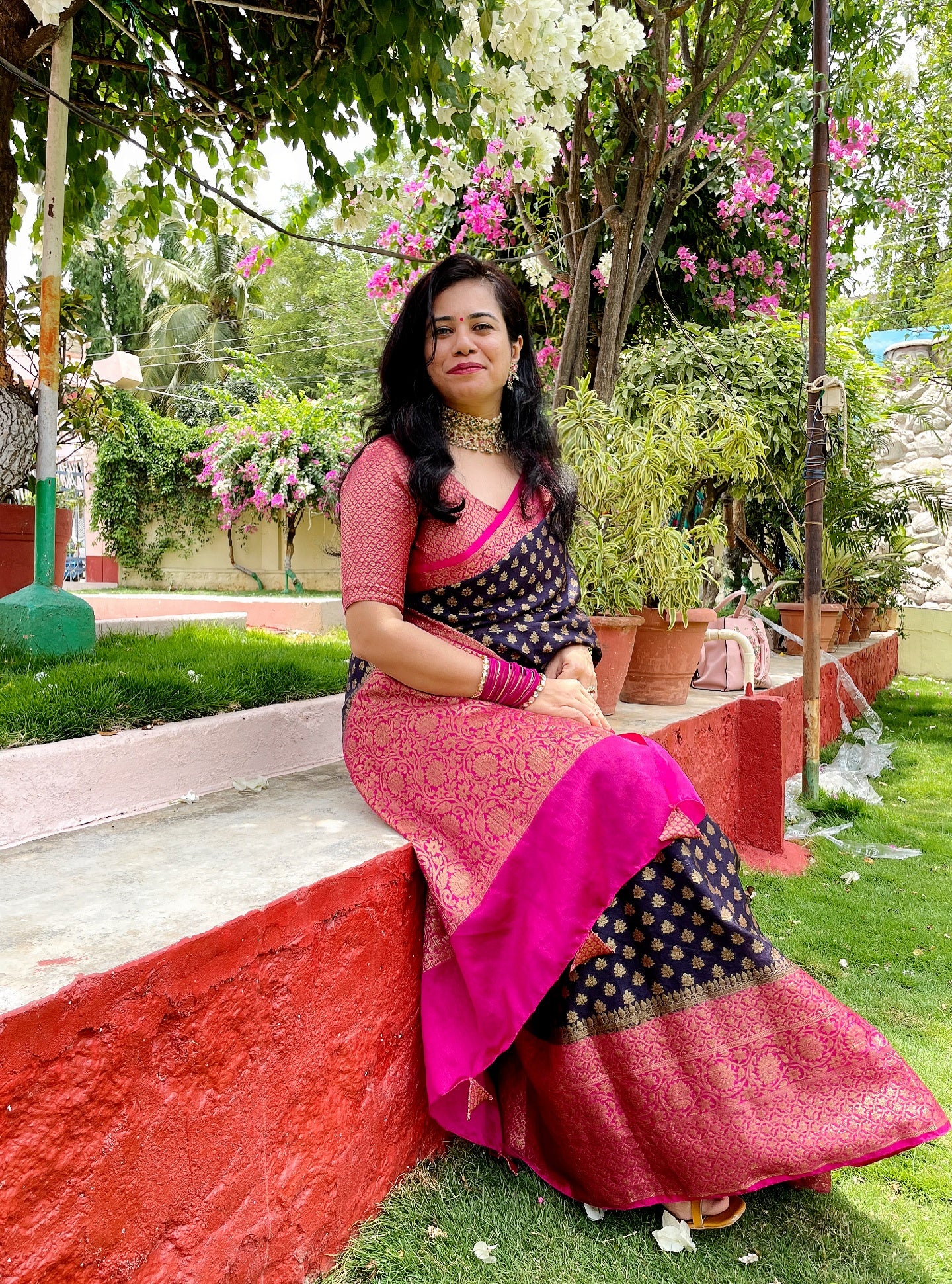 Navy Blue Banaras Soft Georgette silk - AbirabyBeena