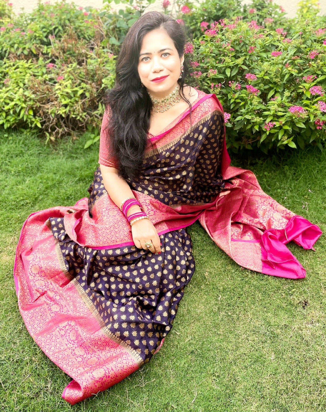 Navy Blue Banaras Soft Georgette silk - AbirabyBeena