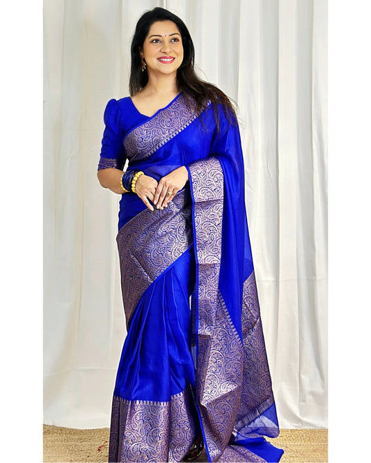 Royal Blue Skirt Border Banaras warm silk - AbirabyBeena