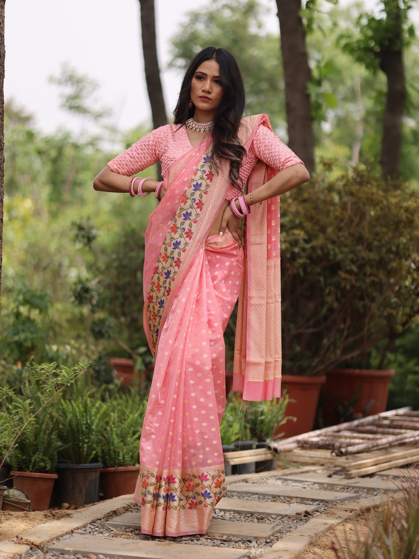 Light Pink Banaras Soft Georgette Silk - AbirabyBeena