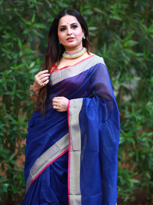 Blue plain Banaras Kota Silk - AbirabyBeena