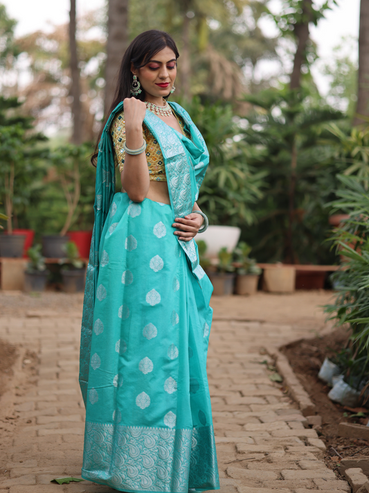 Sky Blue Banaras Soft Georgette silk - AbirabyBeena