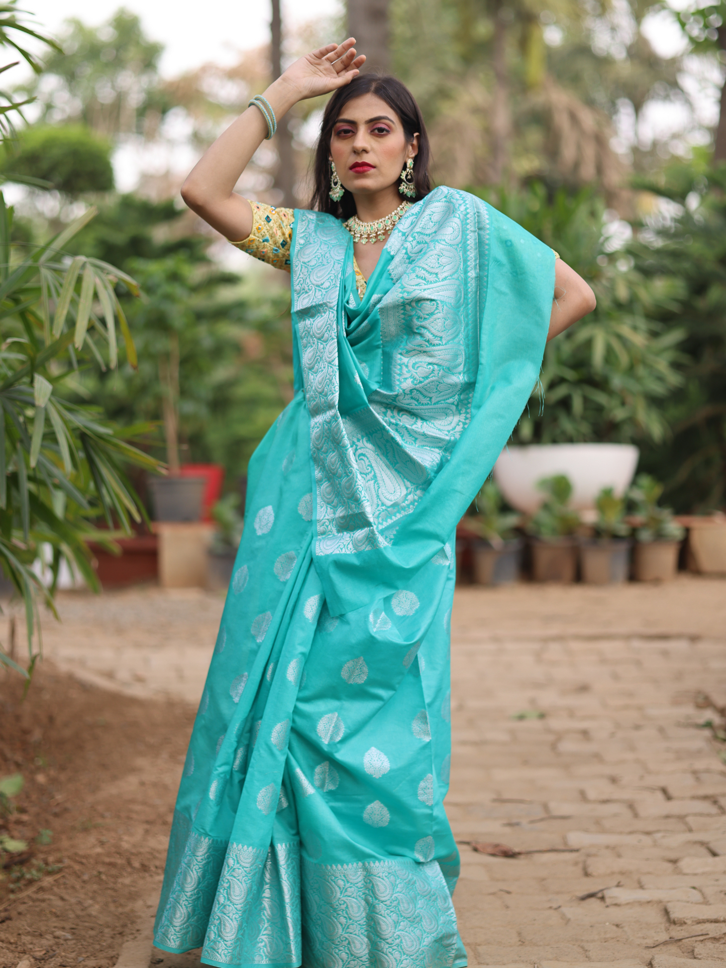 Sky Blue Banaras Soft Georgette silk - AbirabyBeena
