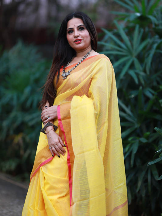 Yellow plain Banaras Kota Silk - AbirabyBeena