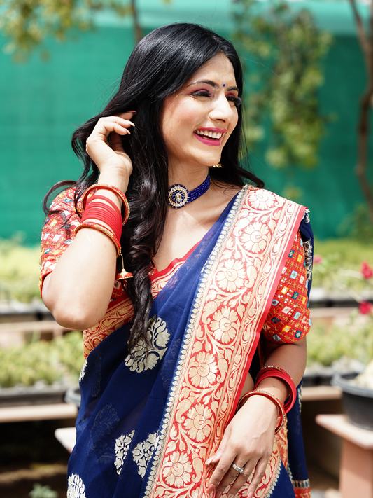 Blue Banaras pure georgette saree - AbirabyBeena