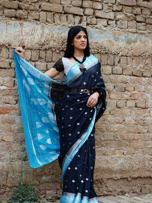 Black Soft khaddi Chiffon Handloom - AbirabyBeena