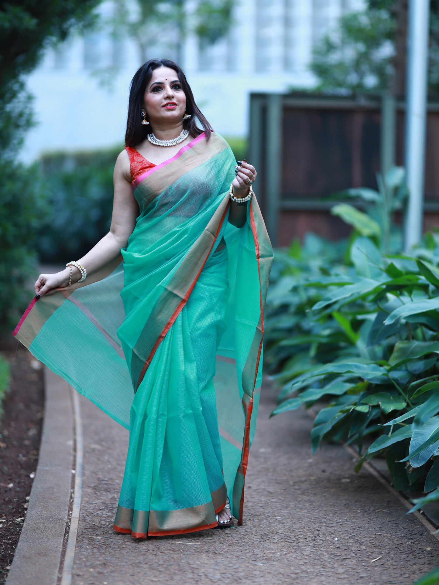 Sea Green plain Banaras Kota Silk - AbirabyBeena