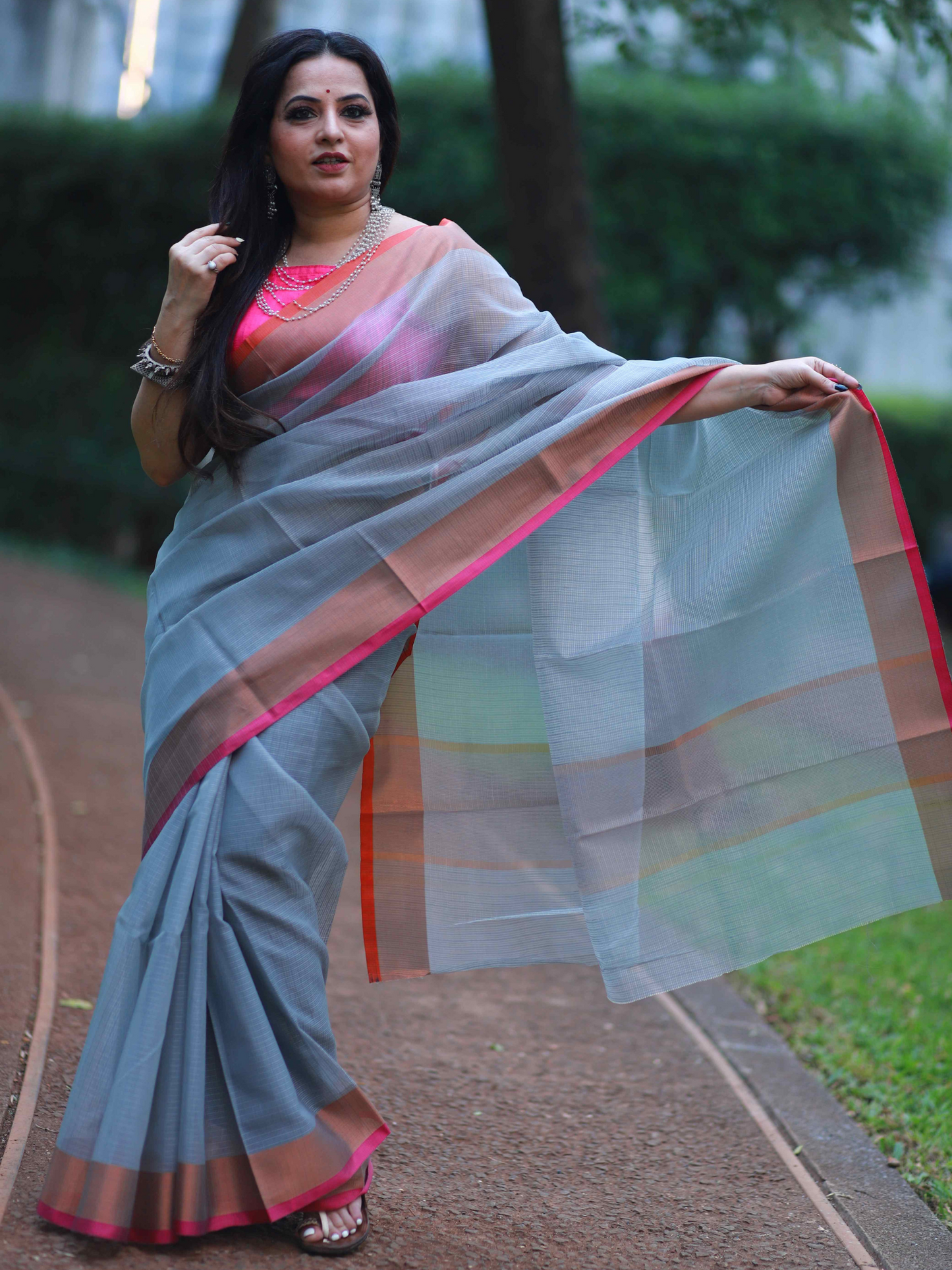 Light Grey plain Banaras Kota Silk - AbirabyBeena