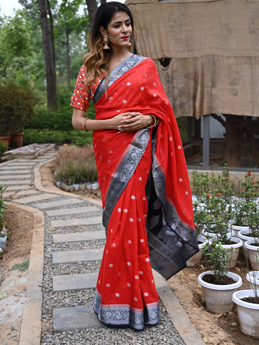 Red Soft khaddi Chiffon Handloom - AbirabyBeena