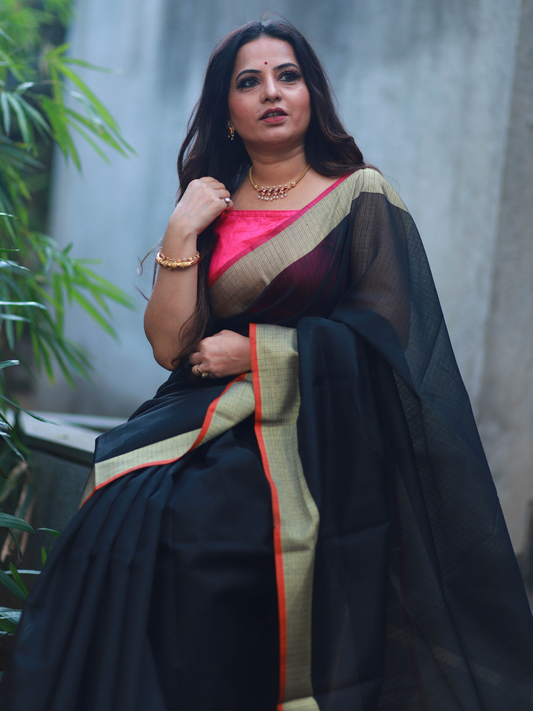 Black plain Banaras Kota Silk - AbirabyBeena
