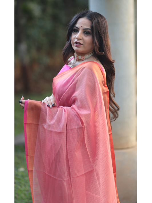 Pink plain Banaras Kota Silk - AbirabyBeena