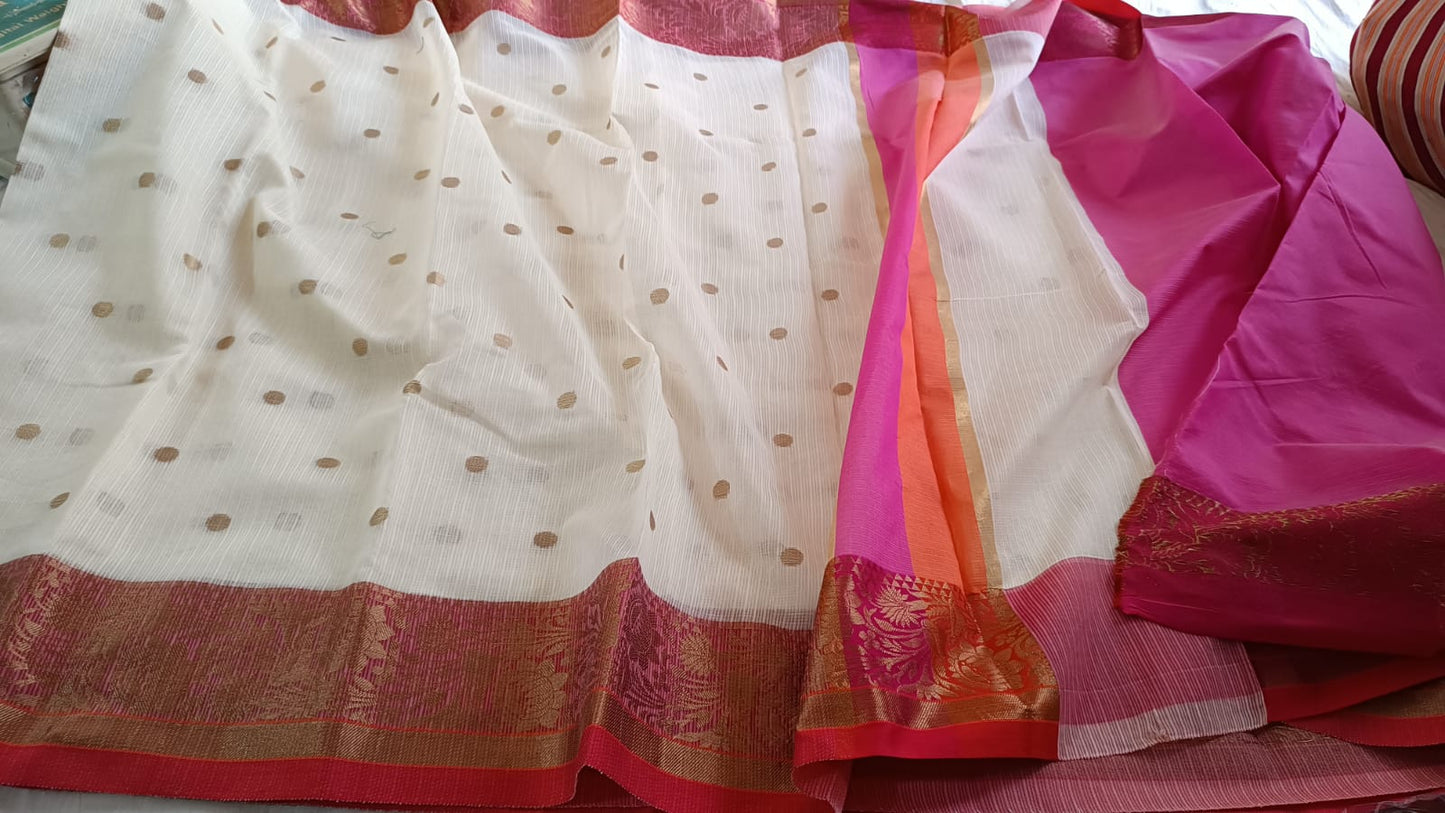 White Banaras Kota Silk - AbirabyBeena