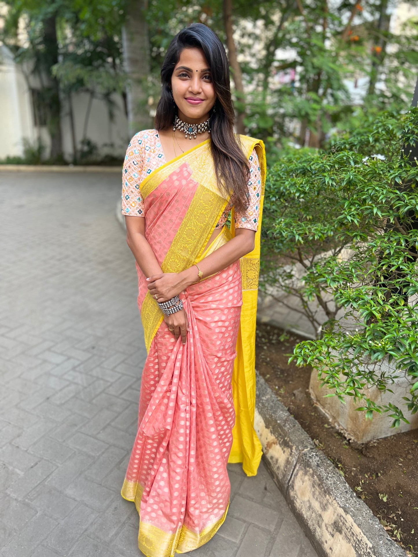 Peach Banaras Soft Georgette silk - AbirabyBeena