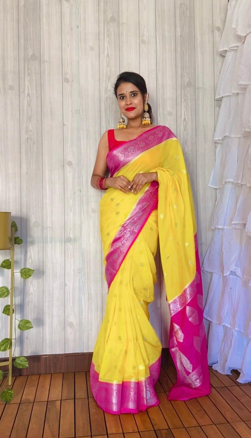 Yellow Soft khaddi Chiffon Handloom - AbirabyBeena