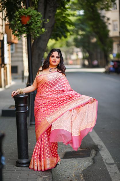 Peach Banaras Soft Georgette silk