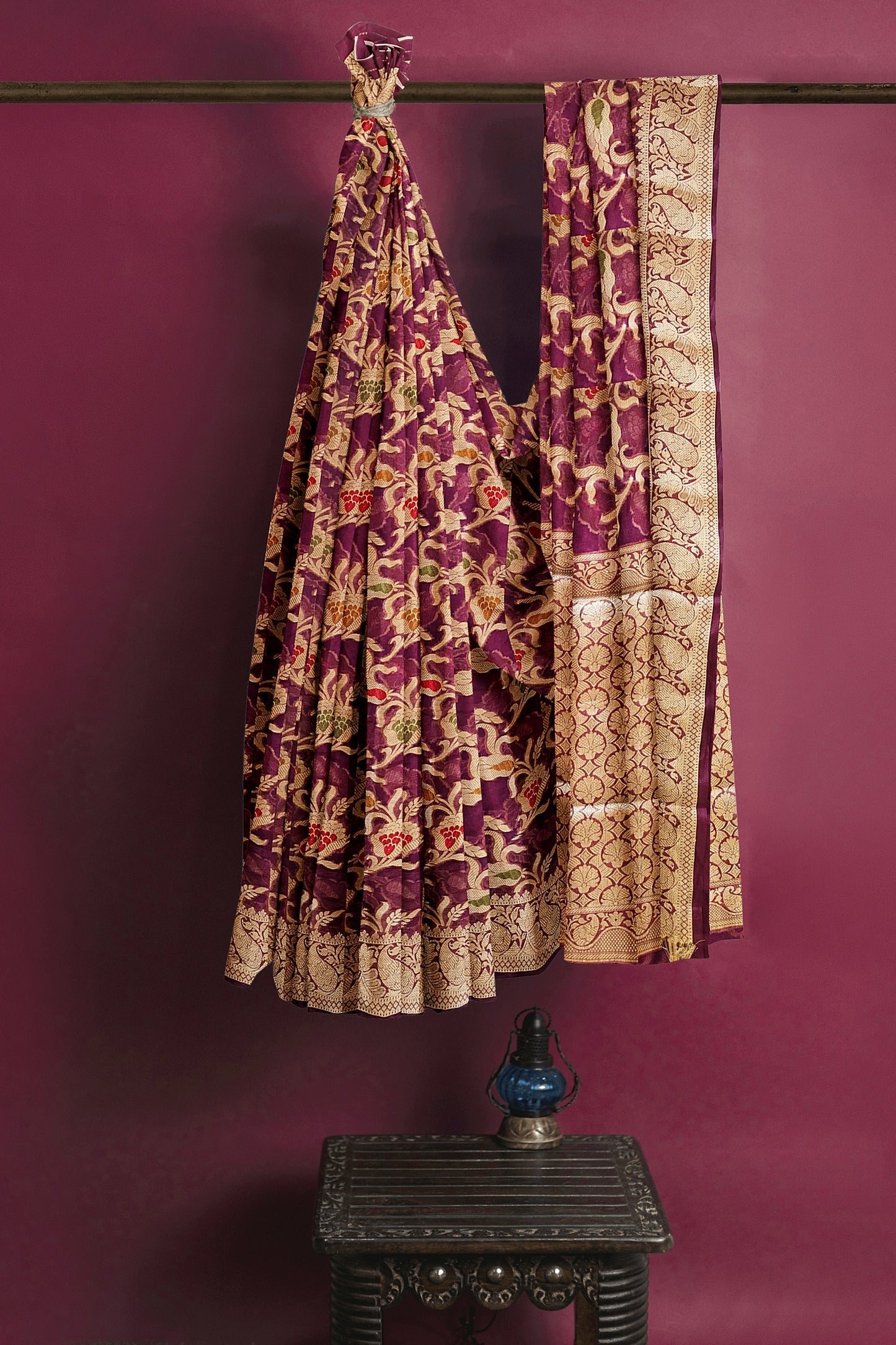 Burgundy Banaras Soft Georgette Silk Jaal - AbirabyBeena