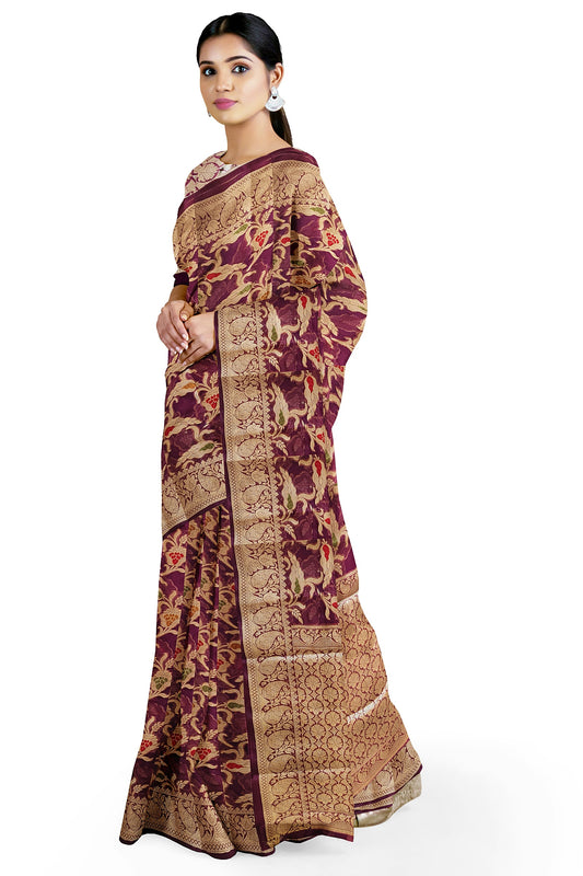Burgundy Banaras Soft Georgette Silk Jaal - AbirabyBeena