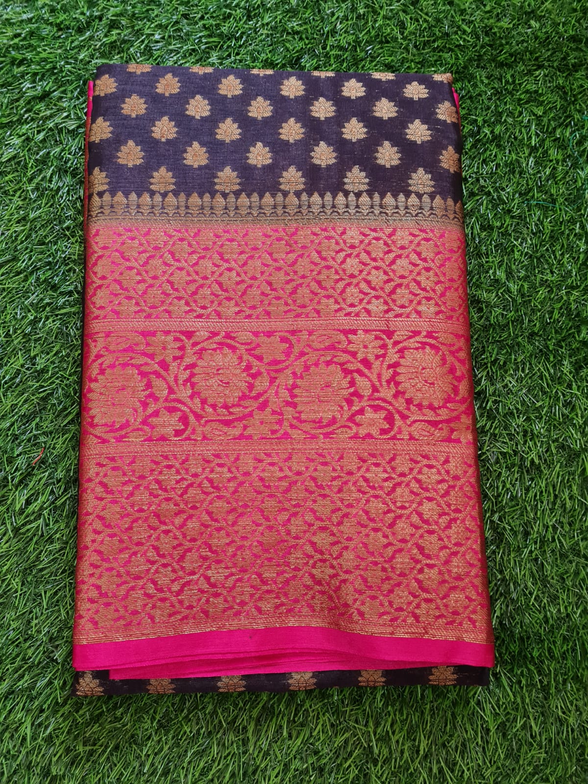 Navy Blue Banaras Soft Georgette silk - AbirabyBeena
