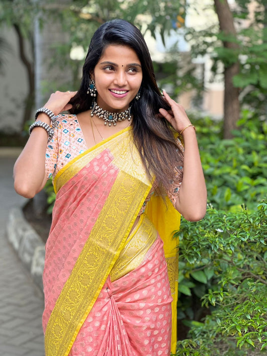 Peach Banaras Soft Georgette silk - AbirabyBeena