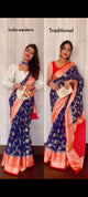 Blue Banaras Soft Georgette Silk Jaal - AbirabyBeena