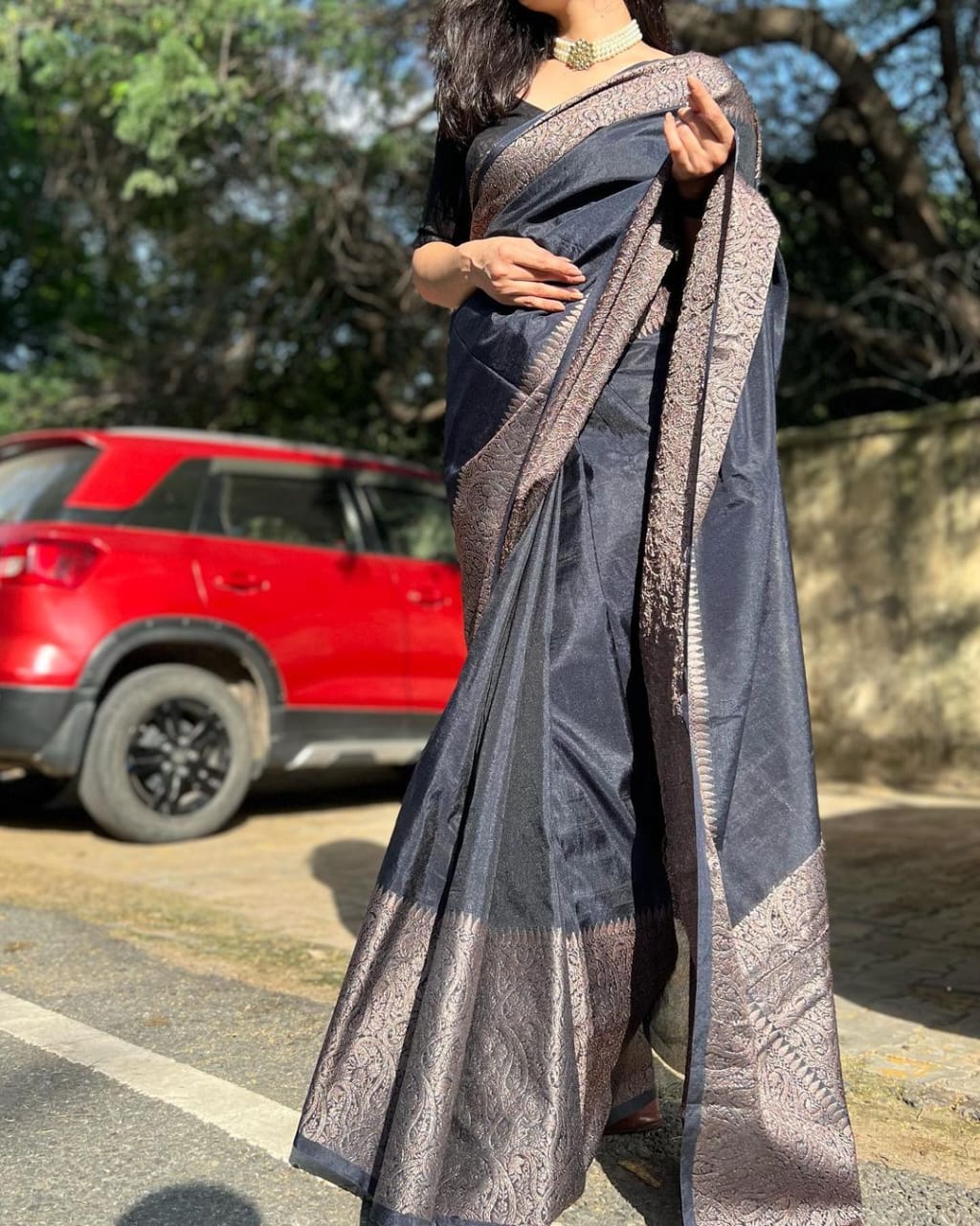 Black skirt border Banaras warm silk - AbirabyBeena