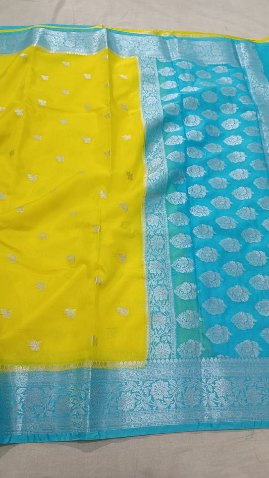 Lamon Yellow Soft khaddi Chiffon Handloom - AbirabyBeena
