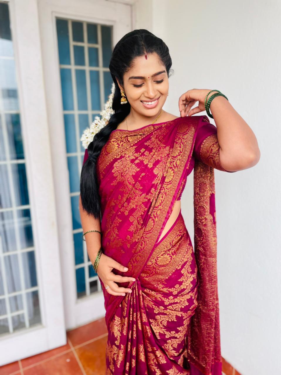 Wine Banaras Soft Georgette silk