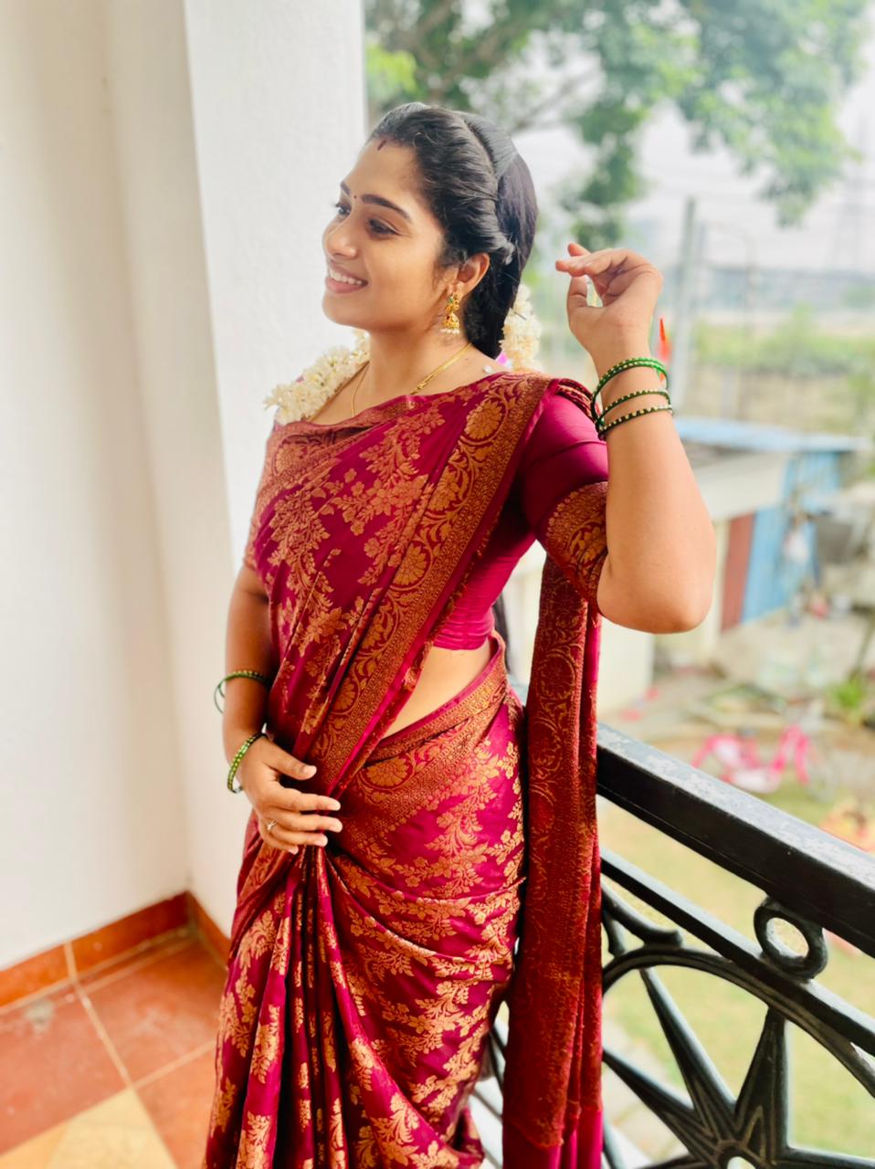 Wine Banaras Soft Georgette silk