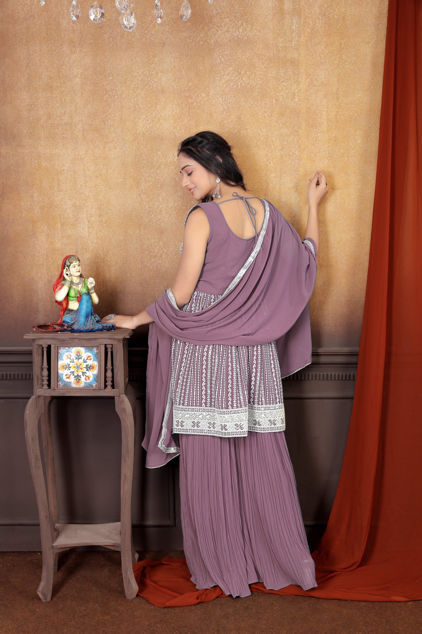 Allure in Onion Shade: Exquisite Embroidered Sharara Suit Set for Women