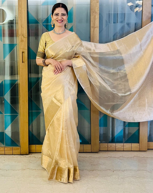 Malaika Arora TISSUE Golden Silk Saree