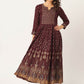 Maroon Rayon Gold Printed & Gota Work Anarkali Kurta