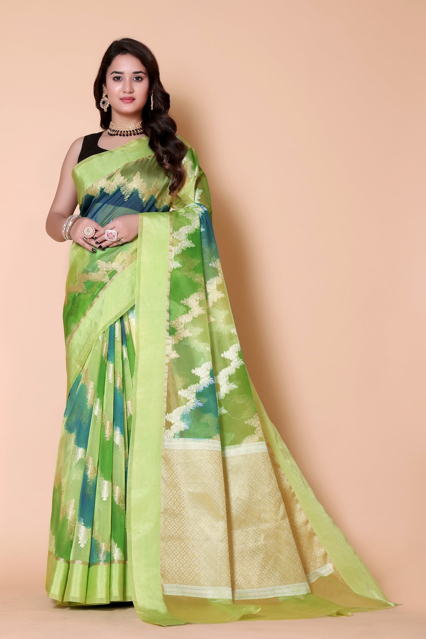 Banarasi Organza Rangkaat saree - Green