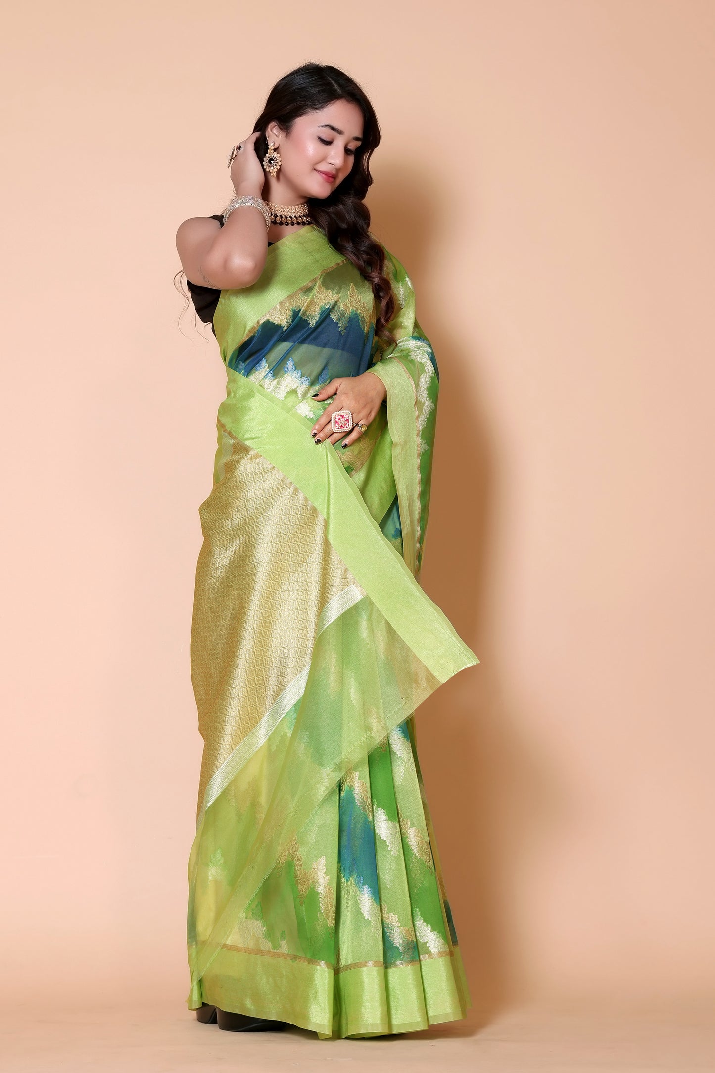 Banarasi Organza Rangkaat saree - Green