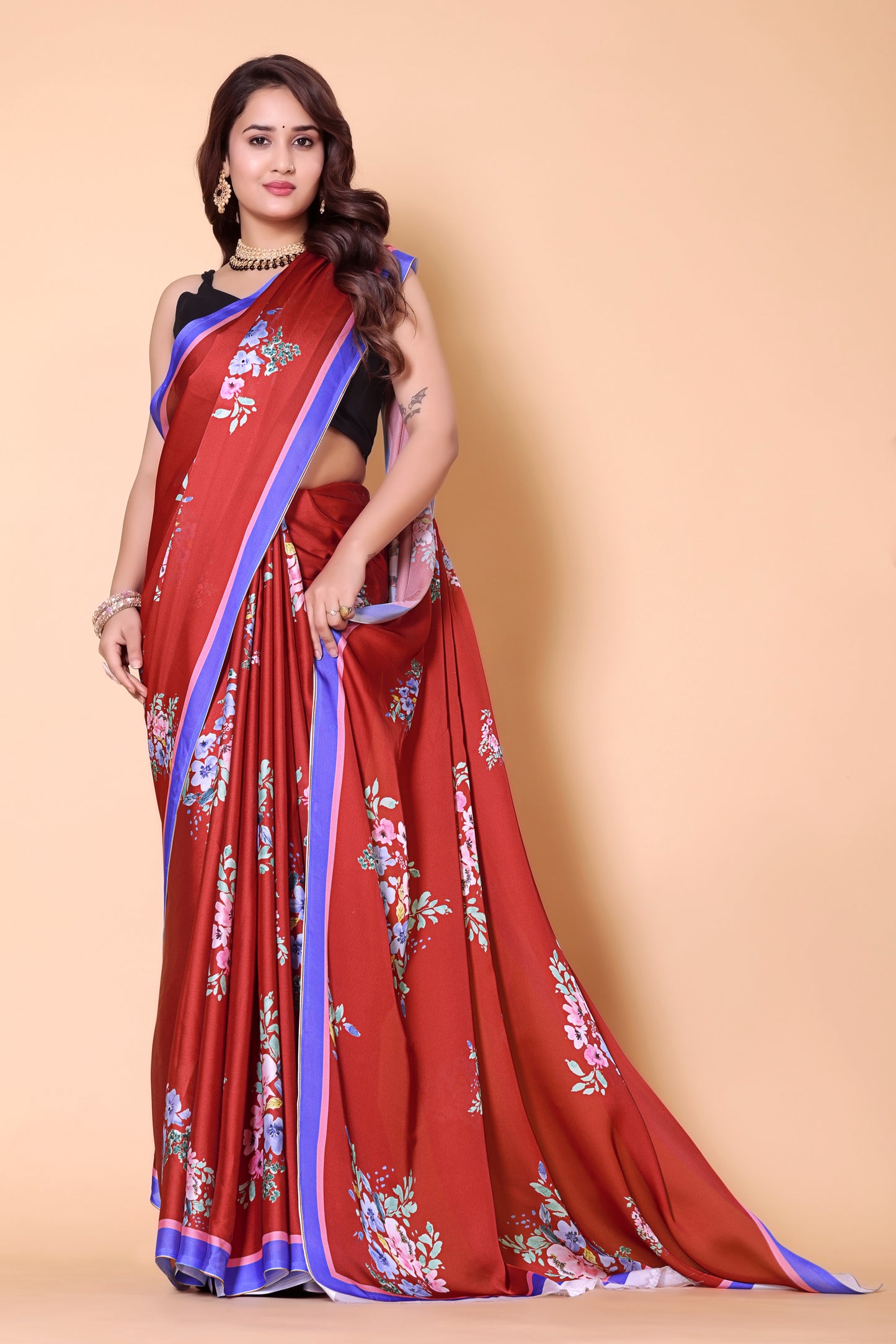 Aliya Crepe Silk Saree - Dark Red