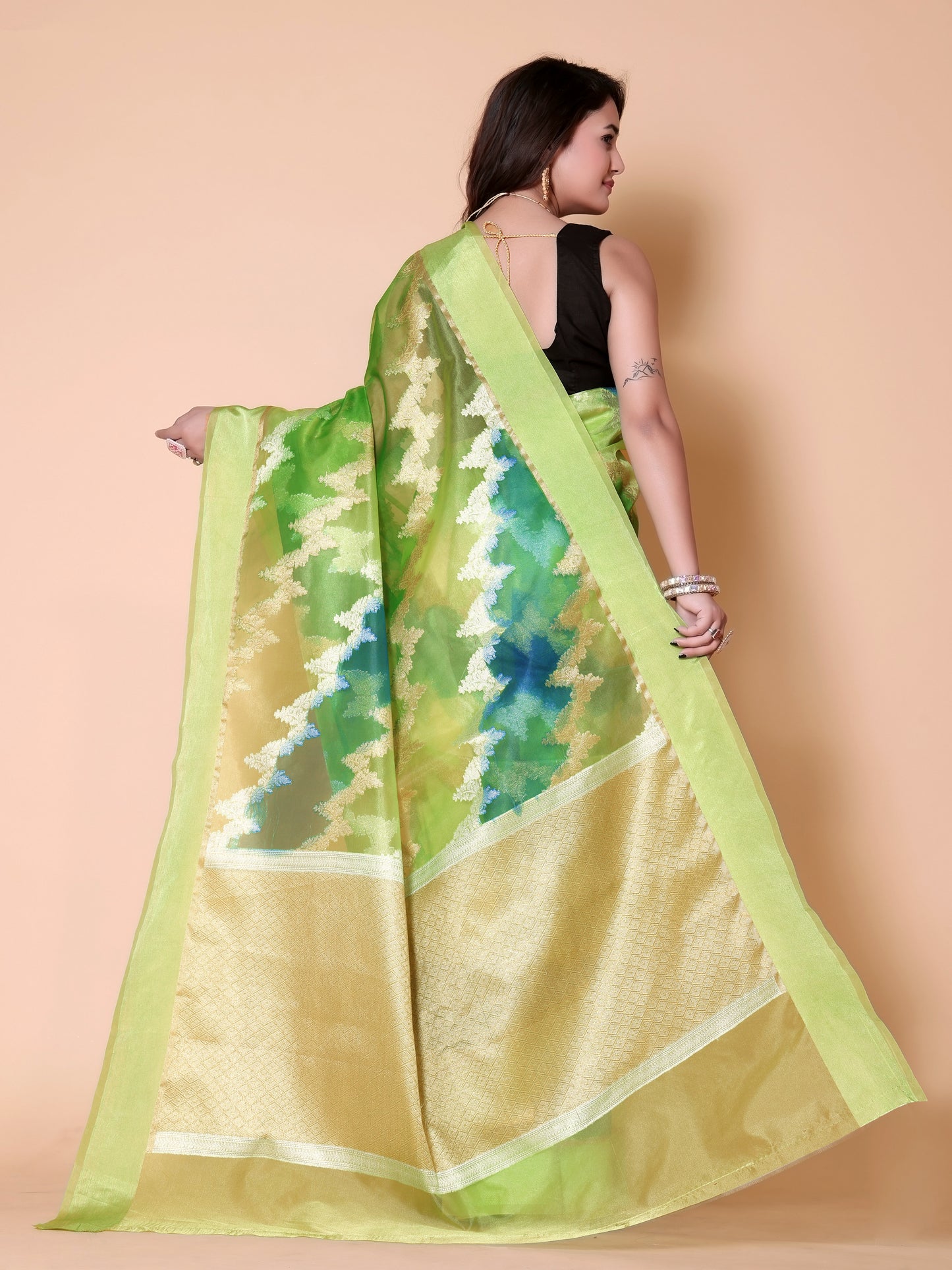 Banarasi Organza Rangkaat saree - Green