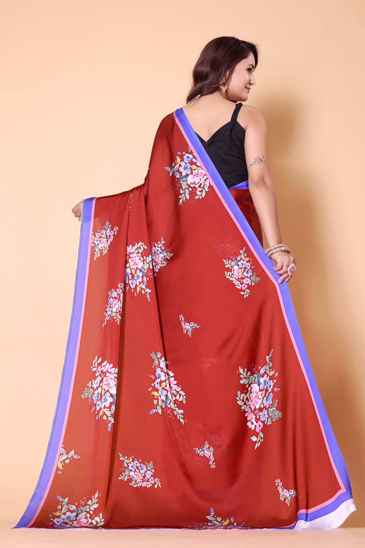 Aliya Crepe Silk Saree - Dark Red