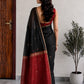Black Maheshwari Cotton Saree with Red Pallu
