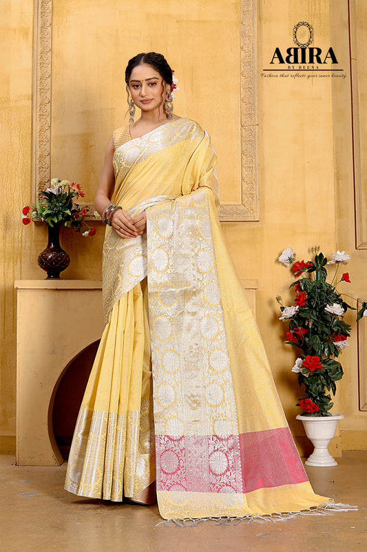 Yellow Banaras Cotton silk - AbirabyBeena