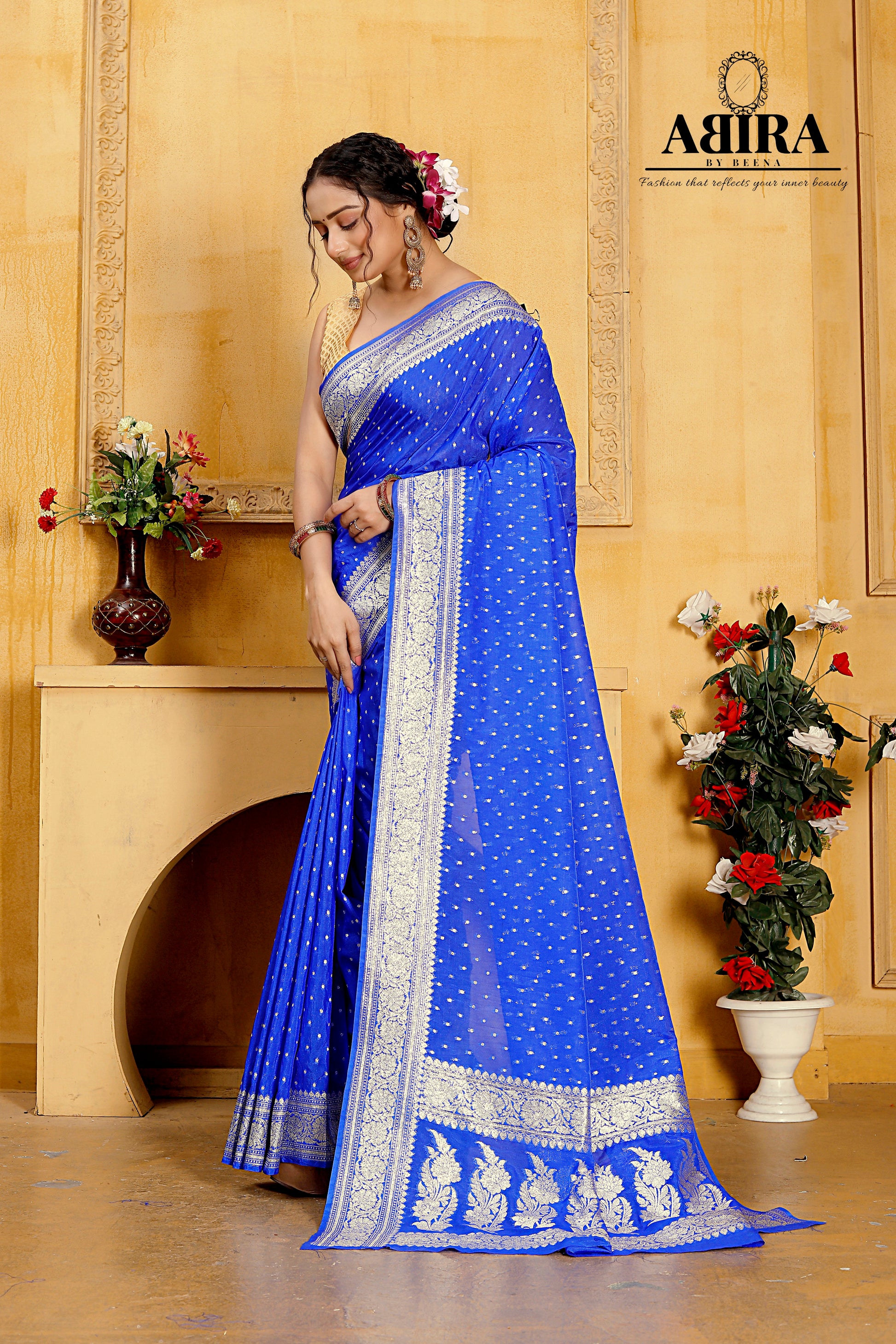 Blue Banaras Crepe silk - AbirabyBeena