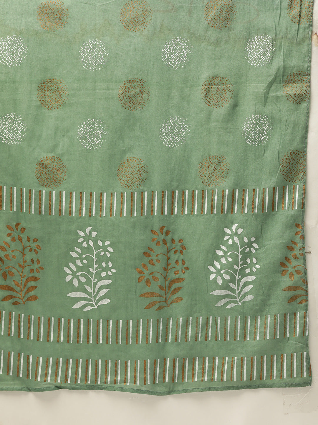 Green & White Printed Cotton Flared Kurta with Dupatta - AbirabyBeena