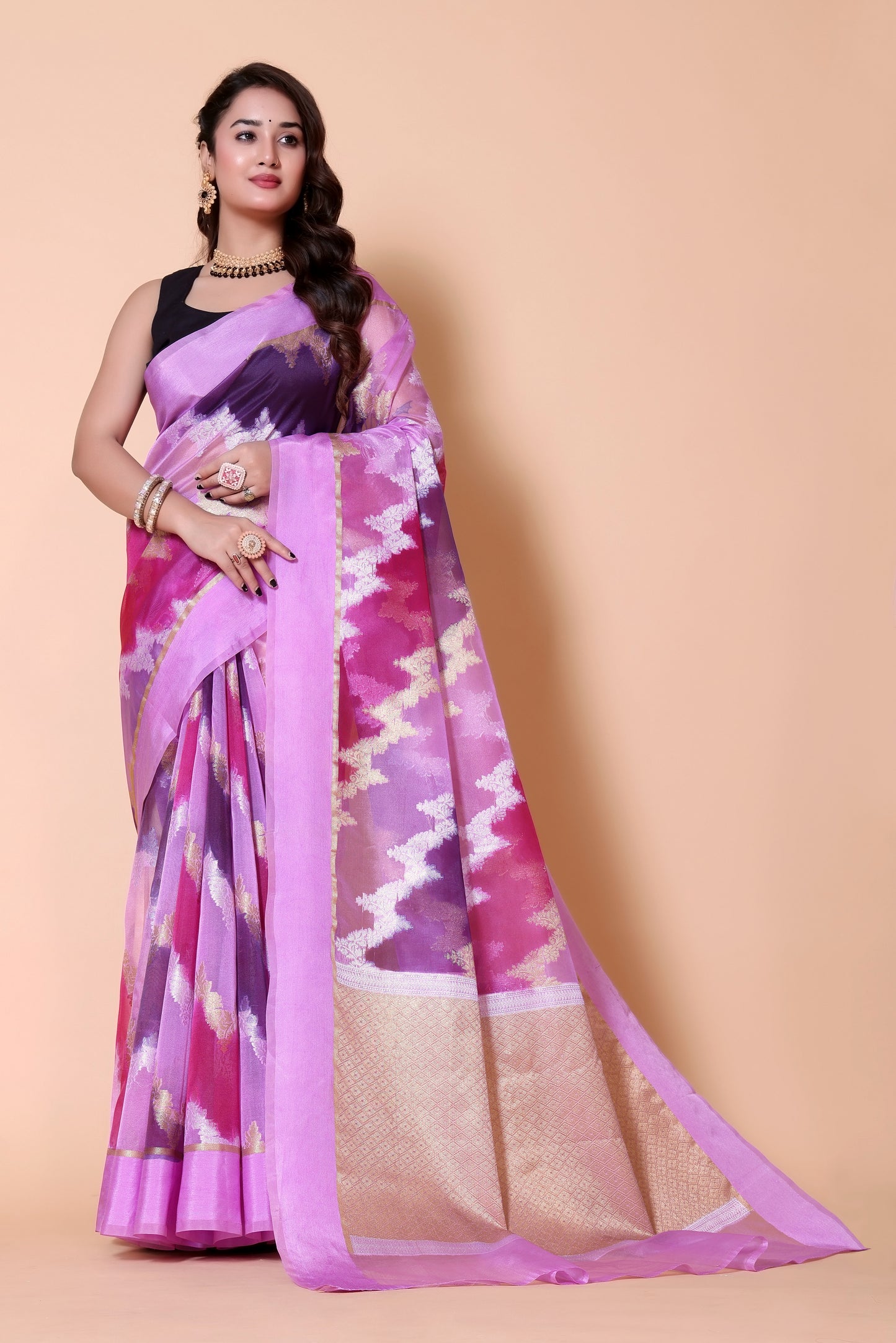 Banarasi Organza Rangkaat saree - Lilac