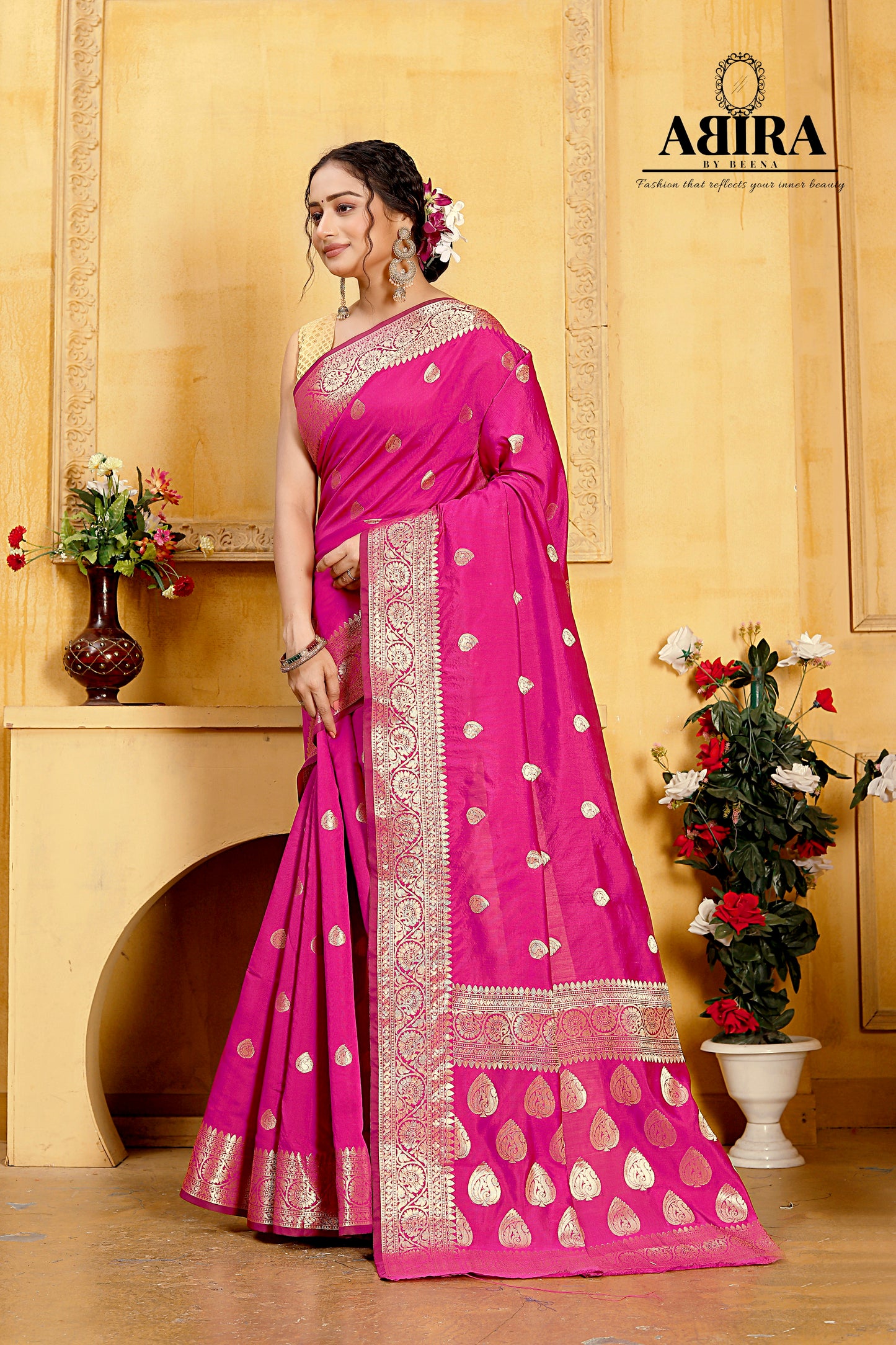 Fluorescent Pink Banaras Soft Katan silk