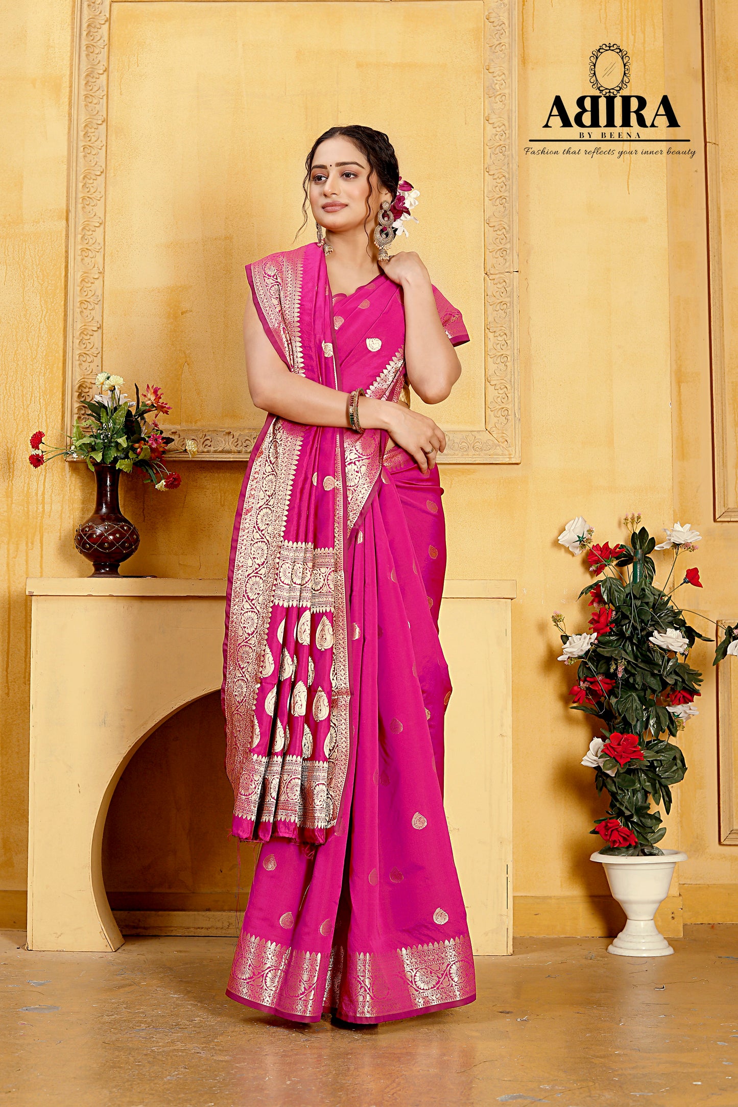 Fluorescent Pink Banaras Soft Katan silk