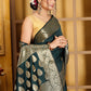 Bottle Green Banaras Soft Katan silk