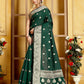 Bottle Green Banaras Soft Katan silk