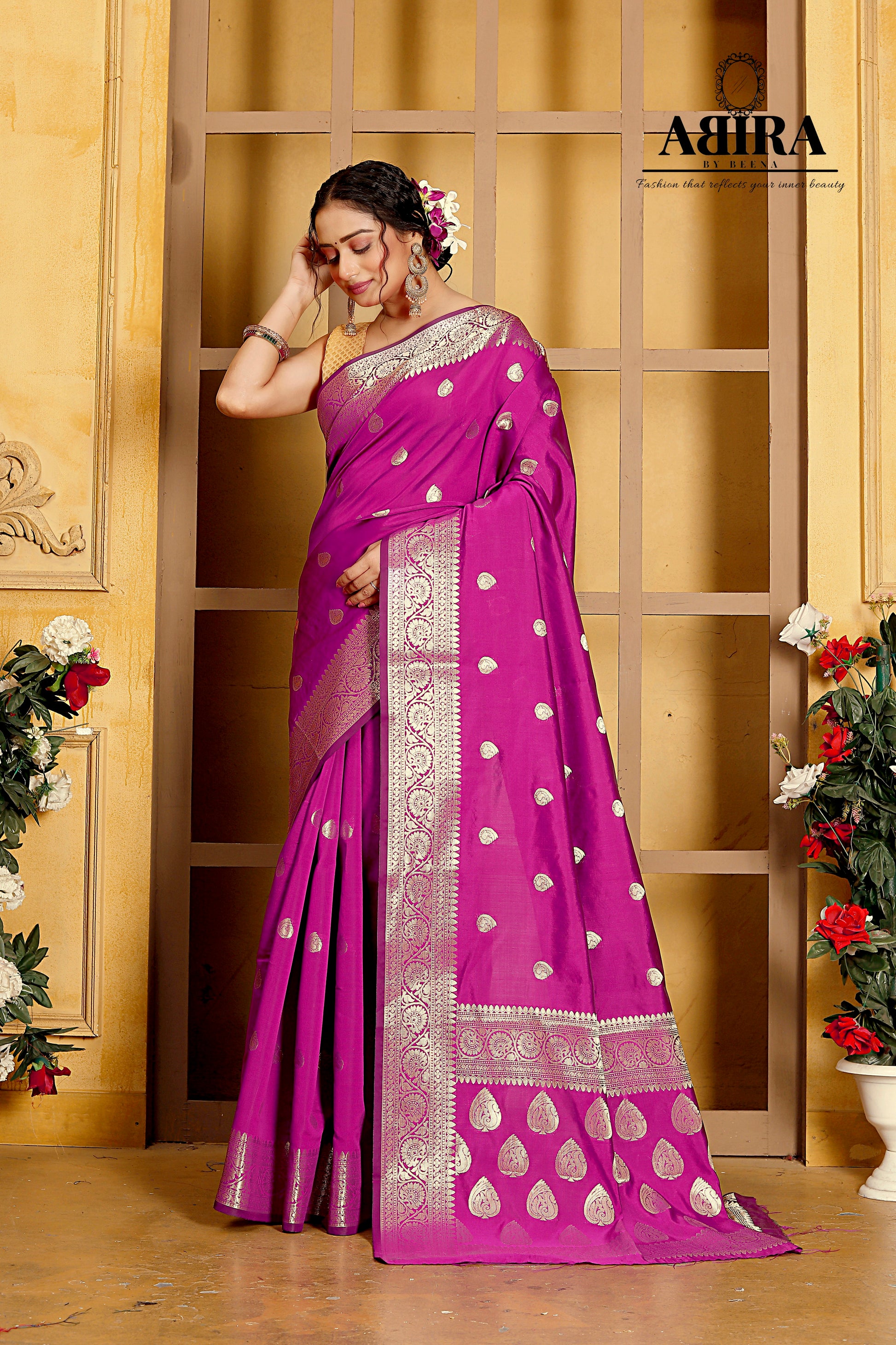 Magenta Pink Banaras Soft Katan silk - AbirabyBeena