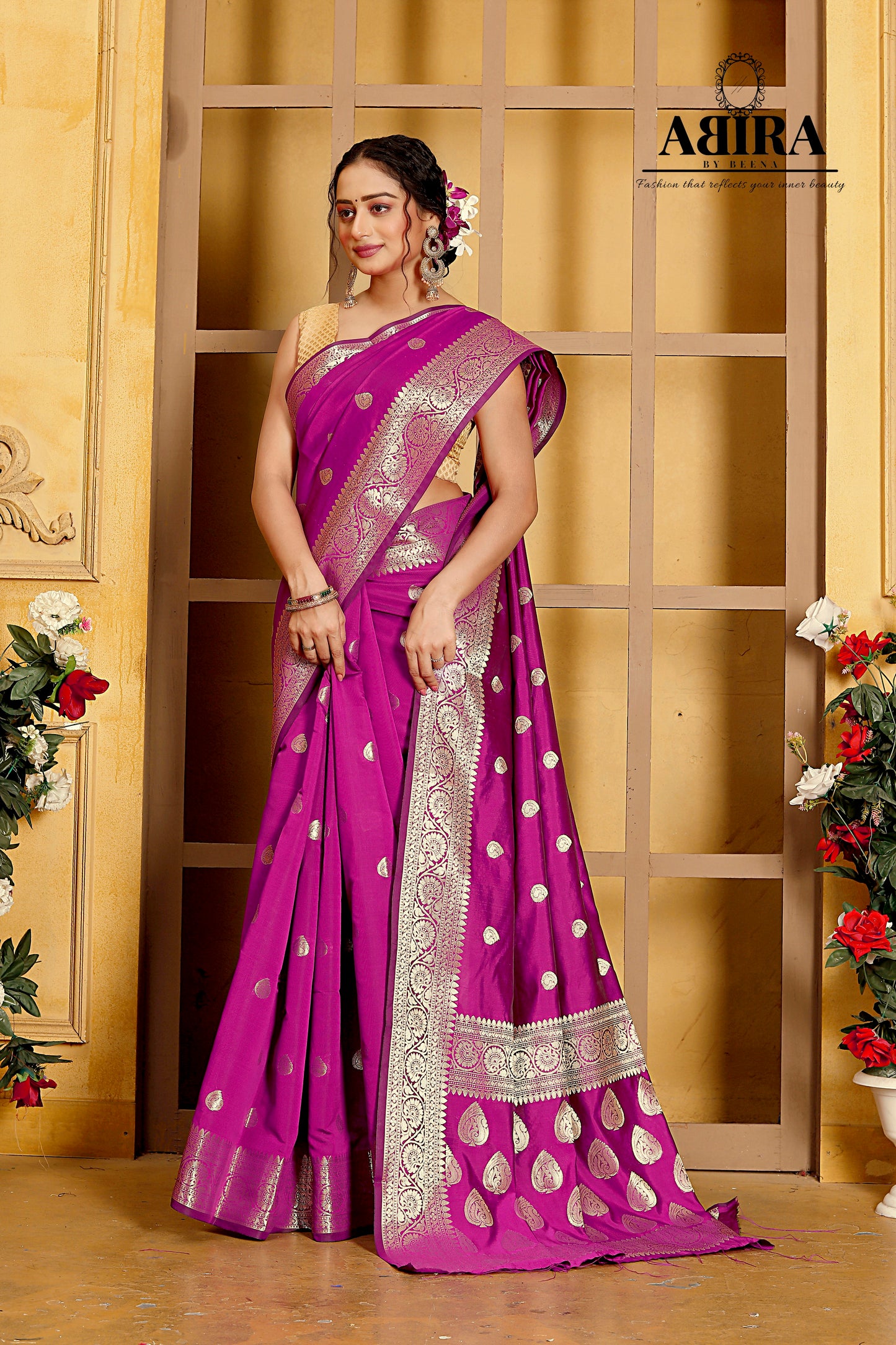 Magenta Pink Banaras Soft Katan silk