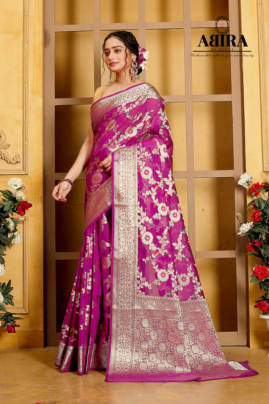 Dark Pink Banaras Soft Georgette Jaal silk