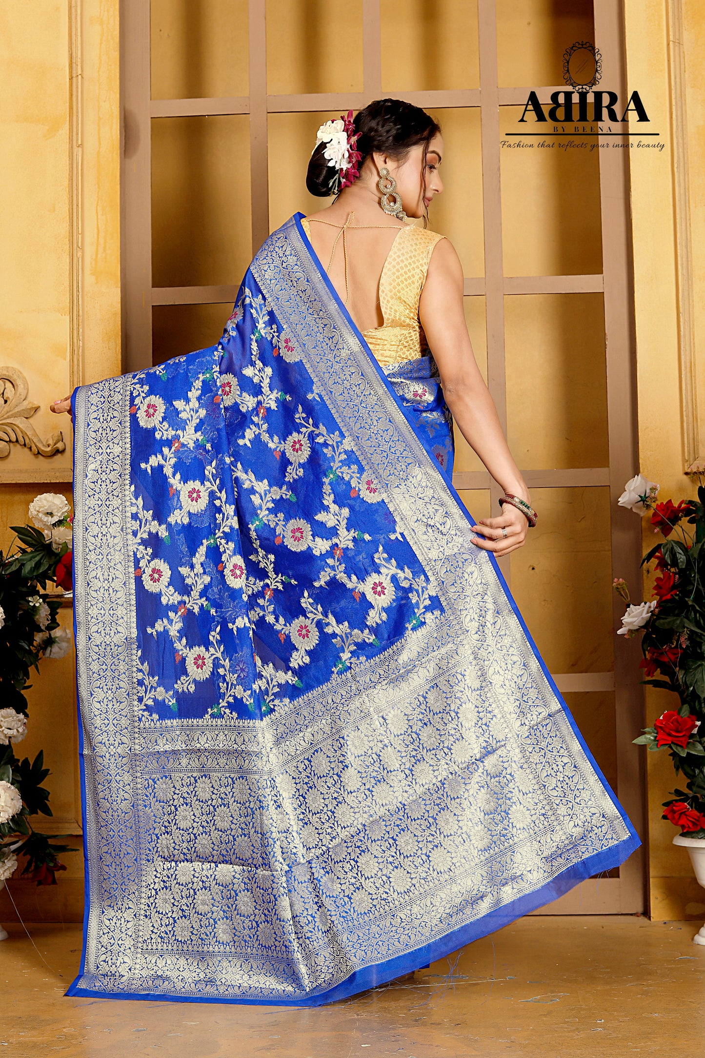 Blue Banaras Soft Georgette Jaal silk - AbirabyBeena